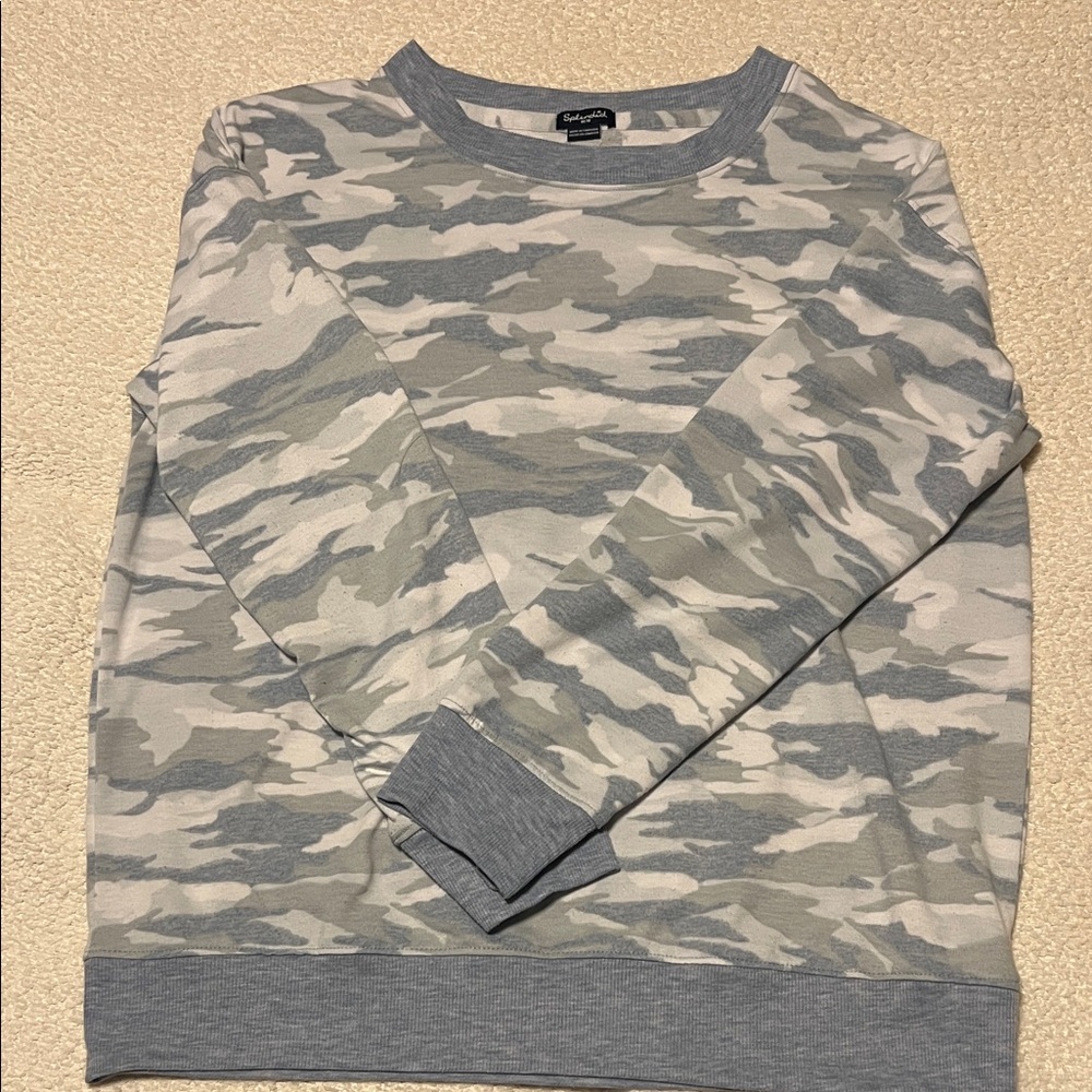 Splendid Blue and Gray Camouflage Crewneck Sweater